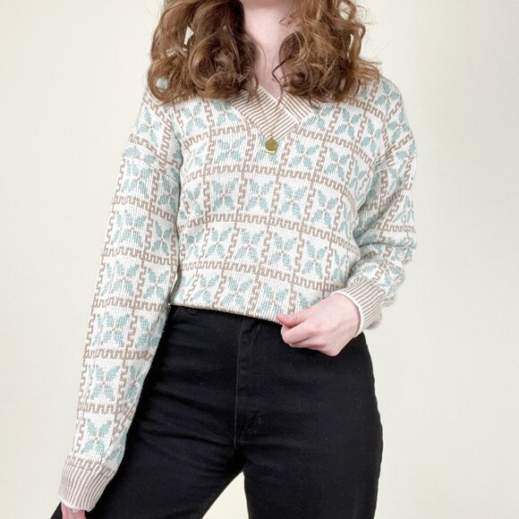 Vintage Fair Isle Knit Floral Pattern Slouchy Eccentric Eclectic Grandpa Grandma - Picture 7 of 7